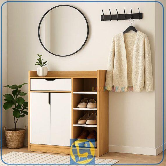 جاکفشی SHJ358 دارای کشو و قفسه که به عنوان کنسول و کمد کفش در قسمت ورودی منزل و در کنار سرویس خواب در اتاق خواب مورد استفاده قرار میگیرد.