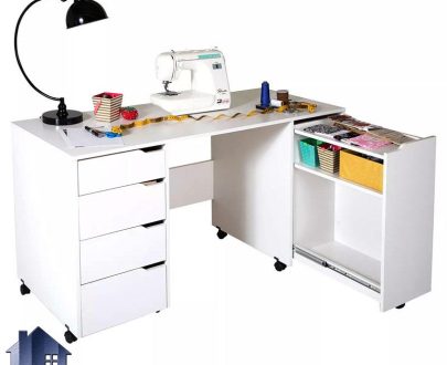 میز چرخ خیاطی SMDJ102 به صورت میز کار خانگی دارای کشو که به عنوان میز تحریر و لپ تاپ و کامپیوتر در کنار سرویس خواب در اتاق قرار می‌گیرد