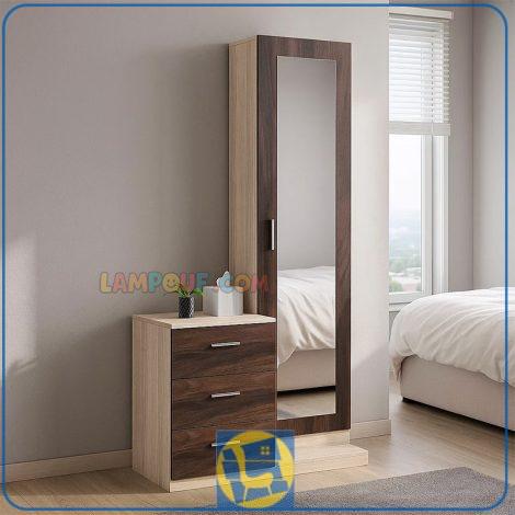 آینه قدی SMJ223 دارای کشو و دراور و درب آینه ای که به عنوان میز آرایش و توالت و گریم در کنار سرویس خواب در اتاق و سالن آرایشگاه قرار میگیرد.