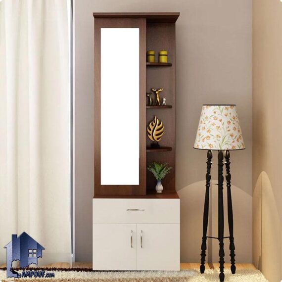 آینه قدی SMJ324 دارای درب آینه ای و کمد و کشو و دراور و قفسه به عنوان میز آرایش و گریم و توالت که در کنار سرویس خواب در اتاق قرار می‌گیرد.