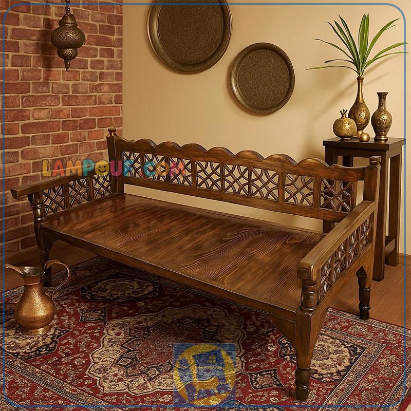 TrK291-1 تخت سنتی سه نفره TrK291 که به عنوان تخت چوبی باغی و قهوه خانه ای در فضای باز رستوران، کافی شاپ، سفره خانه و منازل و باغ استفاده میشود.