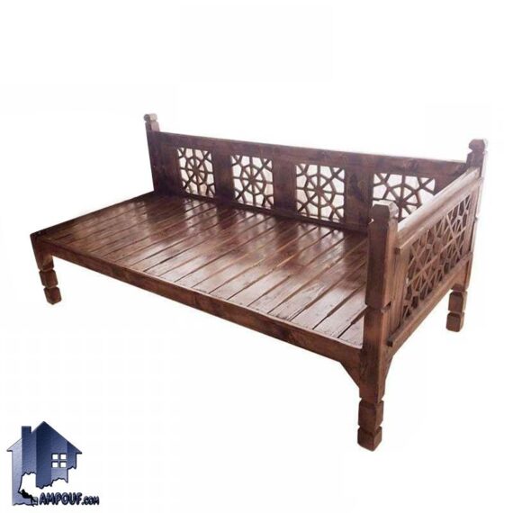 تخت سنتی گوشه ای TrK292 به عنوان تخت چوبی باغی و دارای گره چینی که در منازل و فضای باز و قهوه خانه و رستوران و کافی شاپ استفاده می‌شود.