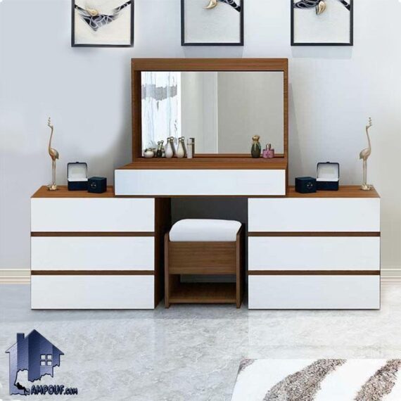 میز آرایش DJ582 دارای کشو با قابل چیدمان که به عنوان میز توالت، گریم و میز کنسول و دراور آینه دار در کنار سرویس خواب در اتاق خواب استفاده شود