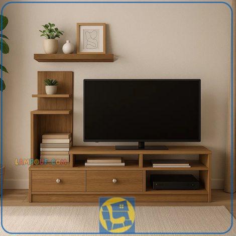 میز تلویزیون مدل TTJ101 دارای کشو و به صورت قفسه و ویترین دار که به عنوان استند و براکت ال سی دی LCD در تی وی روم و پذیرایی قرار می‌گیرد.