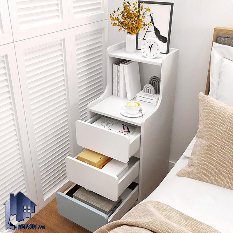 BSTJ135 (1) پاتختی BSTJ135 با سه کشو و قفسه دار که به عنوان دراور کوچک و میز تلفن و آباژور در کنار تختخواب و سرویس خواب در اتاق خواب استفاده میشود