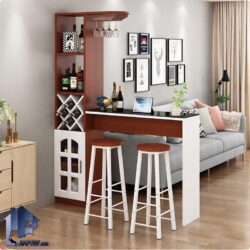 میز بار BTJ146 دارای ویترین و قفسه بطری و آویز گیلاس که به عنوان کمد و کابینت اپن و بار در پذیرایی و آشپزخانه و کافی شاپ استفاده میشود