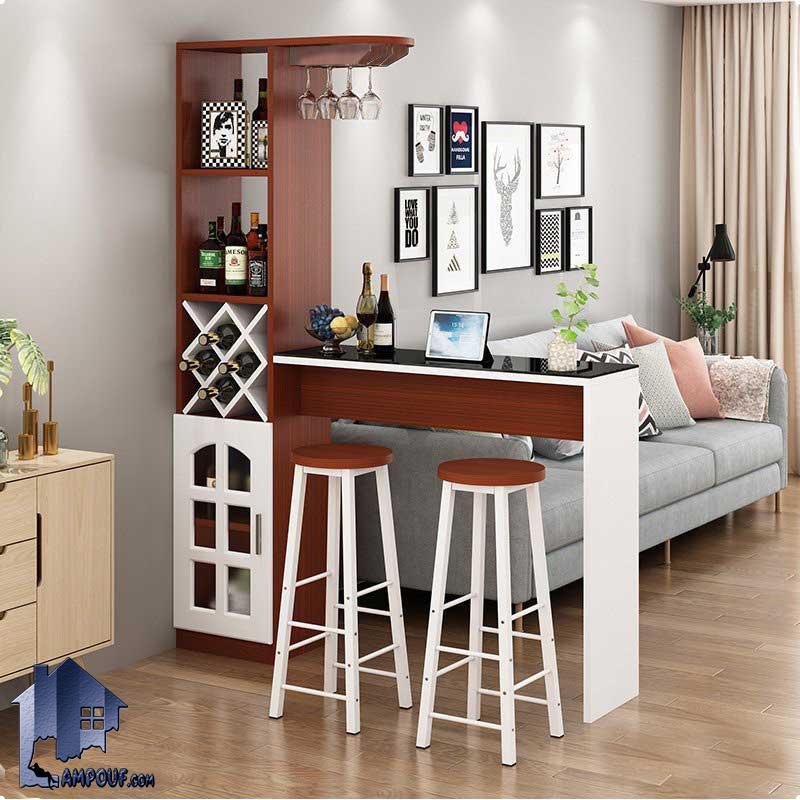 BTJ146 (4) میز بار BTJ146 دارای ویترین و قفسه بطری و آویز گیلاس که به عنوان کمد و کابینت اپن و بار در پذیرایی و آشپزخانه و کافی شاپ استفاده میشود