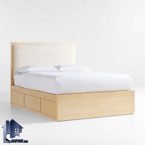 تخت خواب دو نفره DBJ178 با تاج پارچه ای و به صورت دراور و کشو دار که به عنوان باکس کینگ و کوئین و تختخواب در کنار سرویس خواب قرار می‌گیرد