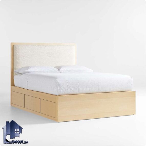 تخت خواب دو نفره DBJ178 با تاج پارچه ای و به صورت دراور و کشو دار که به عنوان باکس کینگ و کوئین و تختخواب در کنار سرویس خواب قرار می‌گیرد