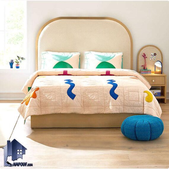 تخت خواب دو نفره DBJ179 دارای کشو و دارور و به صورت تختخواب دونفره کینگ و کوئین و تخت باکس تاج دار که کنار سرویس خواب در اتاق قرار میگیرد.