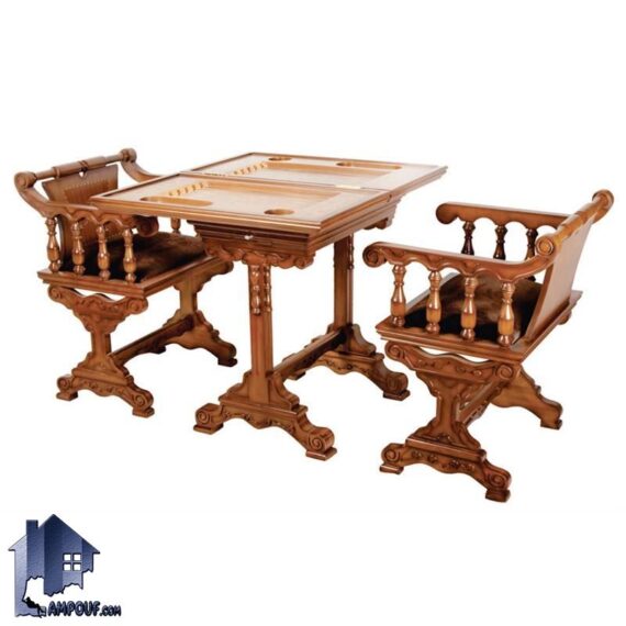 میز صندلی شطرنج و تخته نرد DTA500 تاشو و چوبی که به عنوان میز بازی و گیمینگ در پذیرایی منزل و ویلا و کافی شاپ و رستوران و... استفاده می‌شود.