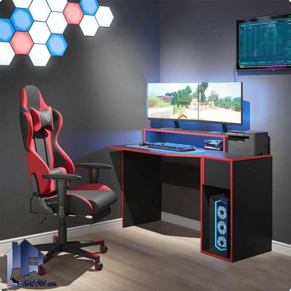 میز گیمینگ SDJ421 به صورت قفسه دار که به عنوان میز کامپیوتر و تحریر و میز بازی های کامپیوتری و رایانه ای در اتاق کار و گیم نت قرار می‌گیرد.