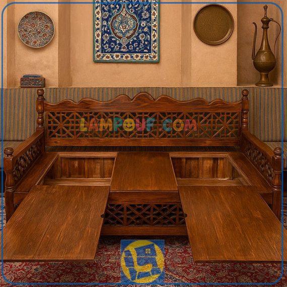 تخت سنتی باکس دار TrK297 به صورت چهار نفره و صندوق‌دار که به عنوان تخت چوبی باغی قهوه خانه‌ای در فضای باز منازل و کافی شاپ و ... قرار می‌گیرد. از تخت سنتی چوبی در فضاهای مختلفی استفاده می‌شود. از جمله این فضاها می‌توان به منازل و فضاهای باز اشاره کرد.