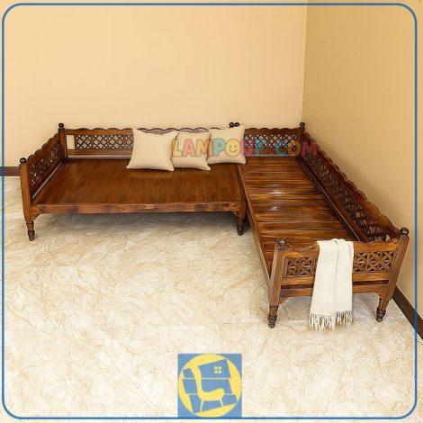 تخت سنتی ال TrK298 دارای گره چینی که به عنوان تخت چوبی باغی و قهوه خانه ای در فضای باز منازل و کافی شاپ و رستوران و سفره خانه قرار می‌گیرد.