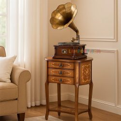 میز تلفن BSTA108 به صورت کشو دار و دارای معرق کاری که به عنوان میز آباژور و کنسول و پاتختی در پذیرایی و اتاق در کنار سرویس خواب قرار می‌گیرد.