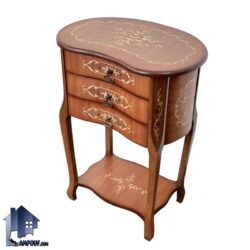 میز تلفن BSTA108 به صورت کشو دار و دارای معرق کاری که به عنوان میز آباژور و کنسول و پاتختی در پذیرایی و اتاق در کنار سرویس خواب قرار میگیرد.