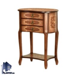 میز تلفن BSTA108 به صورت کشو دار و دارای معرق کاری که به عنوان میز آباژور و کنسول و پاتختی در پذیرایی و اتاق در کنار سرویس خواب قرار میگیرد.