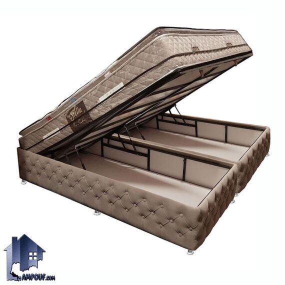 باکس لمسه جکدار دو نفره DBD104 با سایز کینگ و کوئین که به عنوان تخت خواب صندوق دار در کنار سرویس خواب در اتاق خواب استفاده میشود.