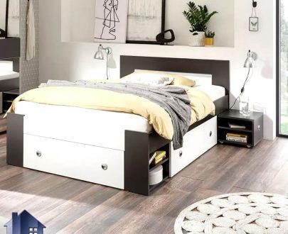 تخت خواب یک نفره SBJ208 دارای پاتختی کشویی که به عنوان تختخواب و سرویس خواب کمجا قفسه دار و کشو دار در اتاق نوجوان و بزرگسال استفاده می‌شود.
