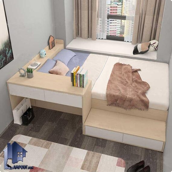 تخت خواب یک نفره SBJ209 دارای میز تحریر و کشو دار که به عنوان تختخواب و سرویس خواب کمجا در اتاق نوجوان و بزرگسال مورد استفاده قرار می‌گیرد.