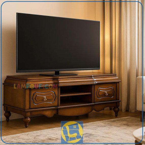 میز تلویزیون مدل TTA51 چوبی دارای قفسه و به صورت کشو دار که به عنوان استند LCD و LED و زیر تلویزیونی در تی وی روم و پذیرایی استفاده می‌شود.