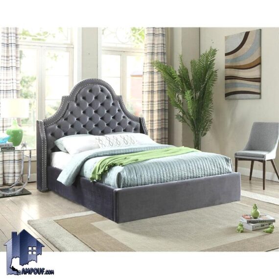 تخت خواب دو نفره DBD110 با ابعاد کوئین و کینگ که به صورت ست تاج باکس چستر و لمسه چرمی و پارچه ای در کنار سرویس خواب در اتاق قرار می‌گیرد.