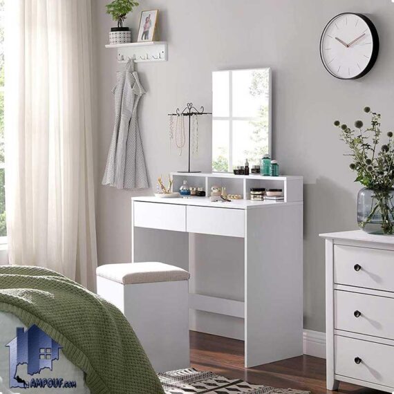 میز آرایش DJ604 دارای قفسه و کشو که به عنوان میز گریم و توالت و دراور و کنسول آینه دار در کنار سرویس خواب در اتاق خواب استفاده می‌شود.