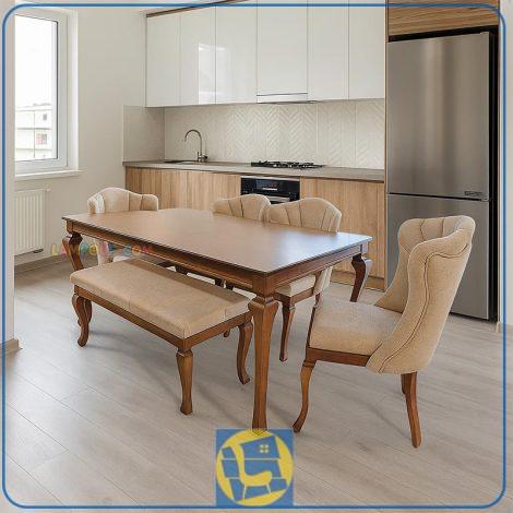 ست میز نهارخوری DTB80 چوبی به همراه صندلی که به عنوان ناهار خوری و غذا خوری در آشپزخانه و پذیرایی و کافی شاپ و رستوران استفاده می‌شود.