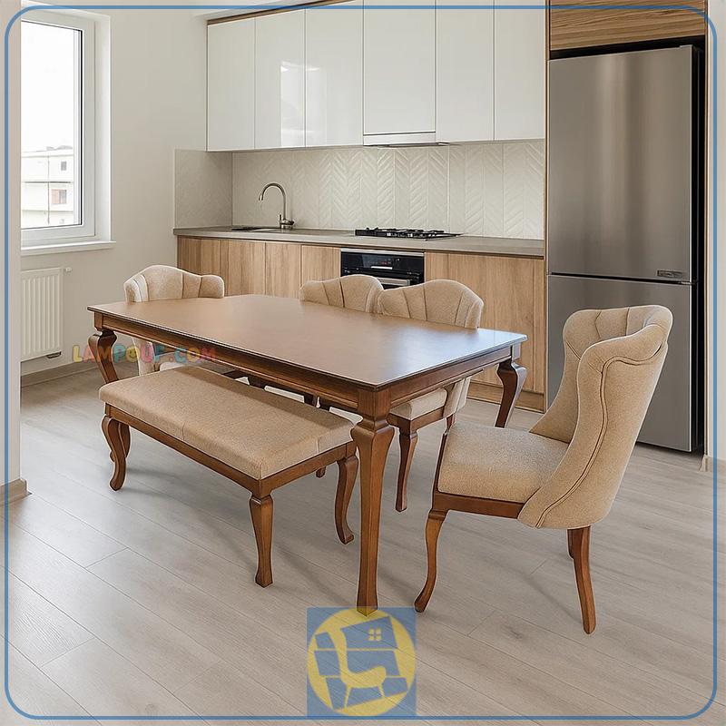 DTB80-1 ست میز نهارخوری DTB80 چوبی به همراه صندلی که به عنوان ناهار خوری و غذا خوری در آشپزخانه و پذیرایی و کافی شاپ و رستوران استفاده میشود.