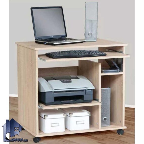 میز کامپیوتر SDJ395 دارای چرخ و جای کیس و صفحه کشو دار کیبورد و پرینتر که به عنوان میز تحریر و لپ تاپ و میز کار در اتاق خواب قرار می‌گیرد.