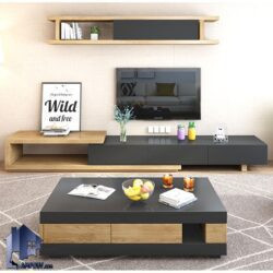 میز تلویزیون مدل TTJ104 دارای کشو و قفسه و ویترین دار که به عنوان استند LCD ( ال سی دی ) و LED ( ال ای دی ) در تی وی روم قرار میگیرد.