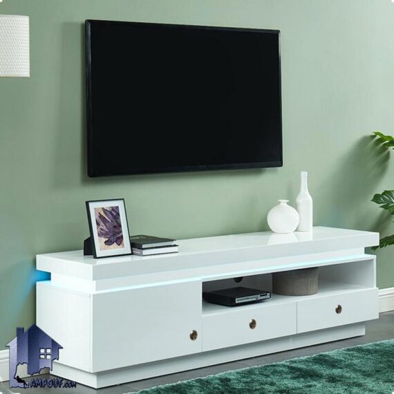 میز تلویزیون مدل TTJ105 به صورت کشو دار که به عنوان زیر تلویزیونی و براکت و استند ال سی دی LCD و LED در تی وی روم و پذیرایی قرار میگیرد.