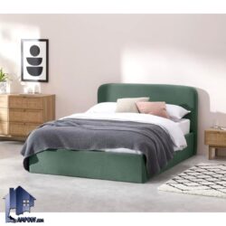 تخت خواب دو نفره DBD118 با دو سایز کینگ و کوئین که به عنون ست تاج و باکس لمسه شده دونفره در کنار سرویس خواب در اتاق قرار میگیرد.