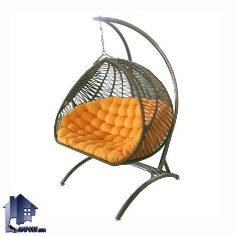 تاب ریلکسی دونفره دو لوله SAS107 دارای نشیمن و بافت دار که به عنوان تاب معلق فلزی در پذیرایی و بالکن و فضای باز و آتلیه عکاسی قرار میگیرد.