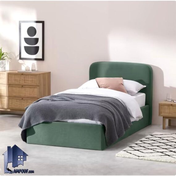 تخت خواب یک نفره SBD118 که به عنوان تاج باکس لمسه شده پارچه ای و چرمی در کنار سرویس خواب در اتاق خواب نوجوان و بزرگسال استفاده می‌شود.