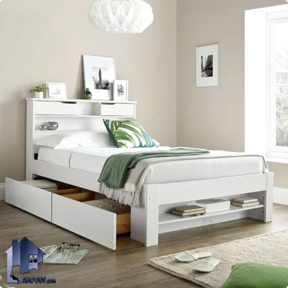 تخت خواب یک نفره SBJ211 دارای قفسه، جاکفشی، کتابخانه و به صورت کشو دار به عنوان تختخواب یکنفره و سرویس خواب کمجا در اتاق استفاده می‌شود.