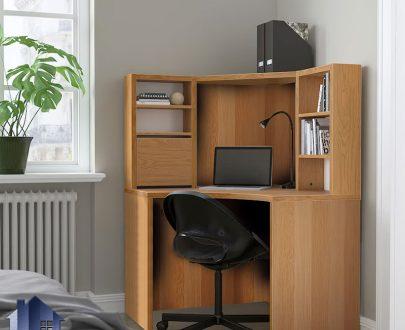 میز تحریر SDJ109 به صورت ال و گوشه ای و قفسه دار و دارای کتابخانه که به عنوان میز کامپیوتر و گیمینگ و میز کار و ترید استفاده می‌شود.