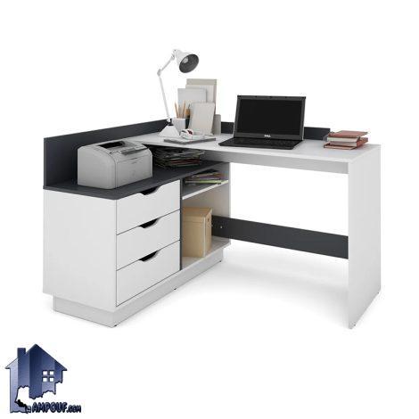 میز لپ تاپ SDJ113 کشو دار و قفسه دار فایلینگ که به عنوان میز گوشه ای، ال و میز تحریر، کامپیوتر، گیمینگ و ترید و یا میز اداری استفاده میشود.