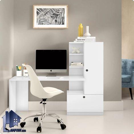 میز تحریر SDJ114 دارای کمد کتابخانه قفسه دار و درب داشبردی جکدار که به عنوان میز کامپیوتر و لپ تاپ و گیمینگ و میز کار استفاده میشود.