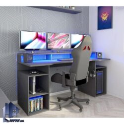 میز گیمینگ SDJ430 قفسه دار و دارای جای کیس و کنسول که به عنوان میز کامپیوتر، لپ تاپ و میز کار و تحریر در کنار سرویس خواب استفاده می‌شود.