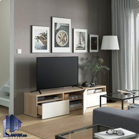 میز تلویزیون مدل TTJ108 دارای درب و قفسه به صورت کشو دار که به عنوان زیر تلویزیونی و میز LCD، LED در تی وی روم و پذیرایی قرار می‌گیرد.