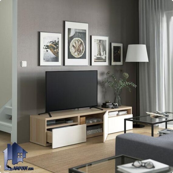 میز تلویزیون مدل TTJ108 دارای درب و قفسه به صورت کشو دار که به عنوان زیر تلویزیونی و میز LCD، LED در تی وی روم و پذیرایی قرار میگیرد.