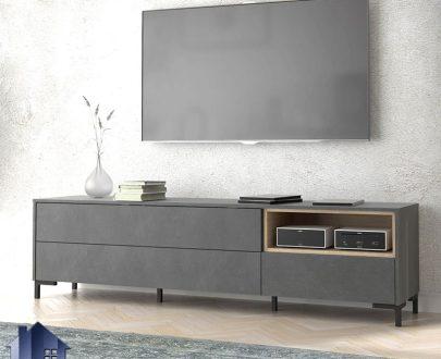 میز تلویزیون مدل TTJ112 دارای قفسه و کشو دار با پایه فلزی که به عنوان زیر تلویزیونی و استند ال سی دی در تی وی روم و پذیرایی قرار می‌گیرد.