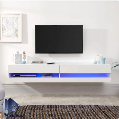 میز تلویزیون مدل TTJ113 با درب جکدار آبچکونی و قفسه دار که به عنوان زیر تلویزیونی و میز TV و ال سی دی در تی وی روم و پذیرایی قرار می‌گیرد.