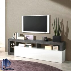 میز تلویزیون مدل TTJ114 قفسه دار و دارای درب داشبوردی جکدار که به عنوان زیر تلویزیونی، میز ال سی دی LCD در تی وی روم و پذیرایی قرار می‌گیرد.