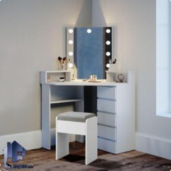 میز آرایش لامپ دار DJ634 به صورت کنجی و گوشه ای کمجا که به عنوان میز توالت و گریم هالیوودی چراغ دار در کنار سرویس خواب در اتاق قرار می‌گیرد.