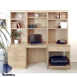 میز لپ تاپ SDJ123 دارای کشو و فایل و کتابخانه که به عنوان میز کامپیوتر، تحریر، کار و گیمینگ قفسه دار در کنار سرویس خواب در اتاق قرار میگیرد.