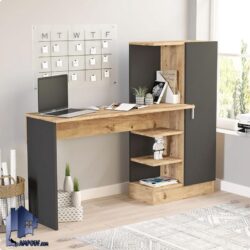 میز لپ تاپ SDJ126 دارای قفسه و کمد کتابخانه دار که به عنوان میز تحریر و کامپیوتر و گیمینگ و یا میز ترید و کار در اتاق خواب استفاده میشود.