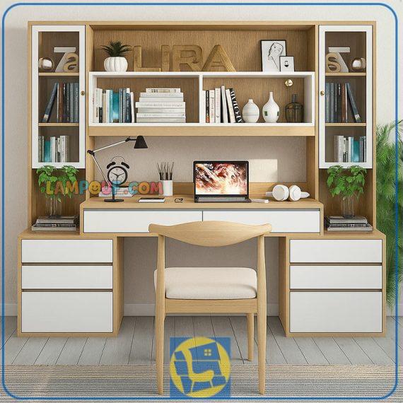 میز تحریر SDJ128 دارای کتابخانه و ویترین و به صورت کشو دار که به عنوان میز گیمینگ و کامپیوتر و لپ تاپ و میز ترید و کار استفاده میشود.