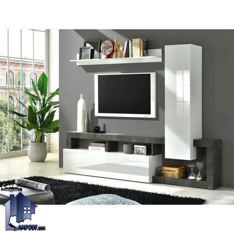 میز تلویزیون مدل TTJ116 دارای قفسه شلف و ویترین و درب داشبوردی جک دار که به عنوان زیر تلویزیونی و استند LCD و LED در تی وی روم قرار می‌گیرد.